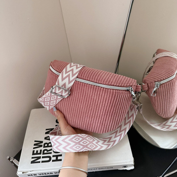 Corduroy τσάντα στήθους με θήκη τηλεφώνου και θήκη για κάμερα, φερμουάρ, επένδυση πολυεστέρα, φθινοπωρινή 2025