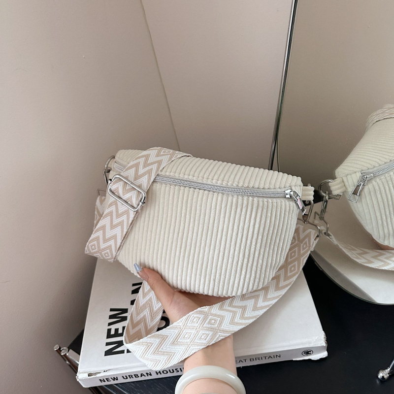 Geantă Corduroy pentru piept cu buzunar pentru telefon și cameră, închidere cu fermoar, căptușeală poliester, toamna 2025