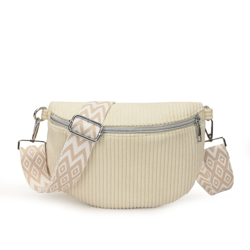 Geantă Corduroy pentru piept cu buzunar pentru telefon și cameră, închidere cu fermoar, căptușeală poliester, toamna 2025