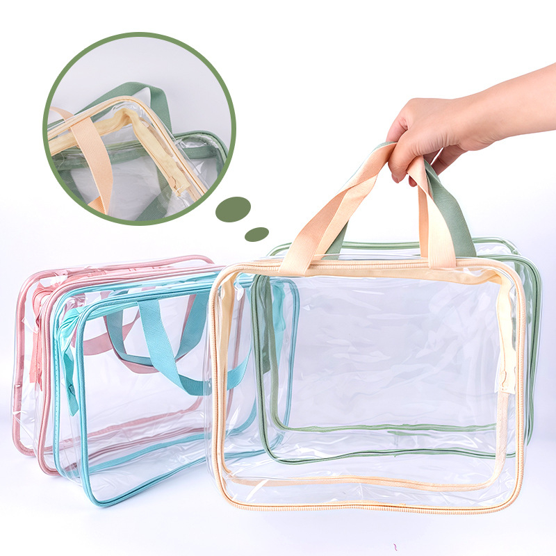 Skaidra PVC uzglabāšanas soma ar dubultām rokturēm - ūdensnecaurlaidīga, salokāma, kosmētikas un rotaļlietu organizators