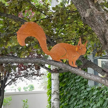 XLY Железен градински орнамент със силует на катерица, тричастен комплект, стил Американски селски, полу ръчна изработка