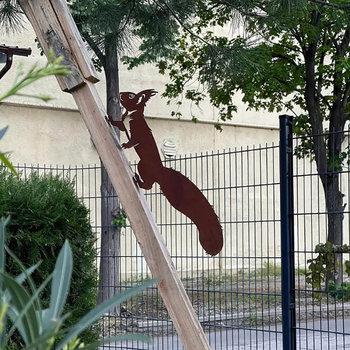 XLY Железен градински орнамент със силует на катерица, тричастен комплект, стил Американски селски, полу ръчна изработка