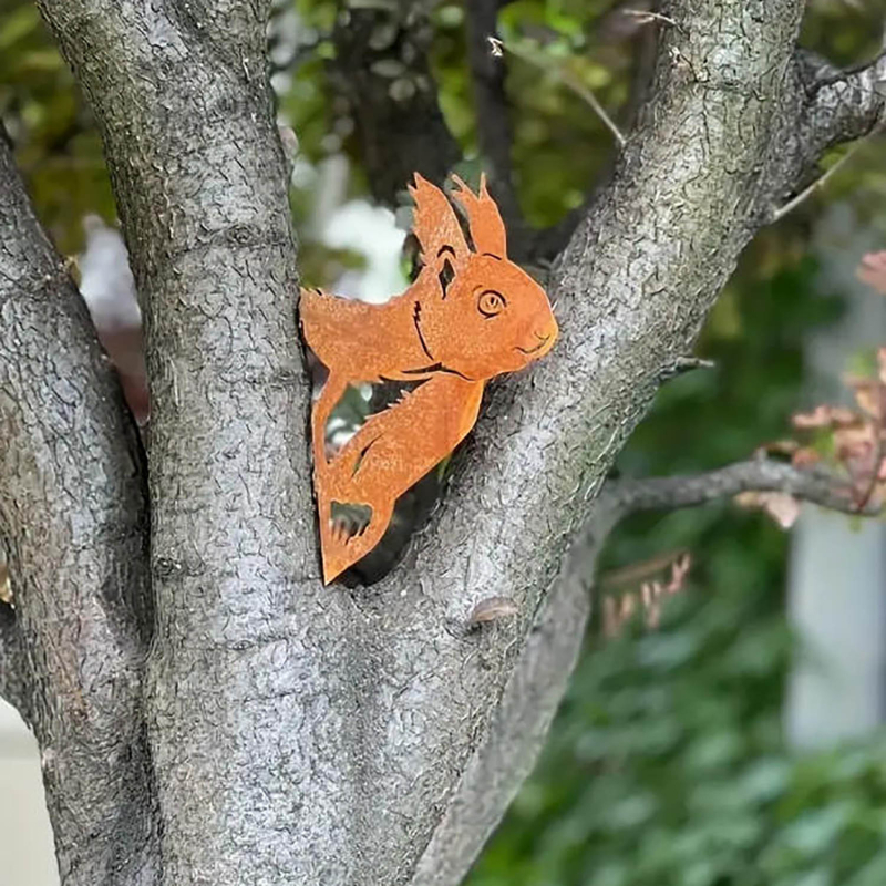 XLY Dzelzs dārza dekors ar vāveres siluetu, trīsdaļīgs komplekts, Amerikas lauku stils, pusautomatizēta izstrāde