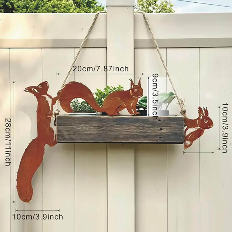 XLY Dzelzs dārza dekors ar vāveres siluetu, trīsdaļīgs komplekts, Amerikas lauku stils, pusautomatizēta izstrāde