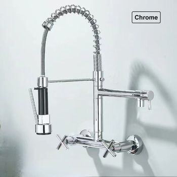 Įmontuojamas sienos virtuvės maišytuvas karštam ir šaltam vandeniui, vario lydinys, keraminis vožtuvo korpusas, dviejų skylių dizainas