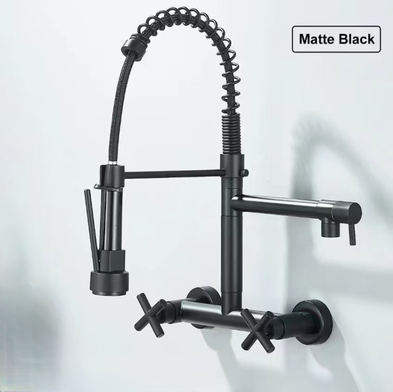 Įmontuojamas sienos virtuvės maišytuvas karštam ir šaltam vandeniui, vario lydinys, keraminis vožtuvo korpusas, dviejų skylių dizainas