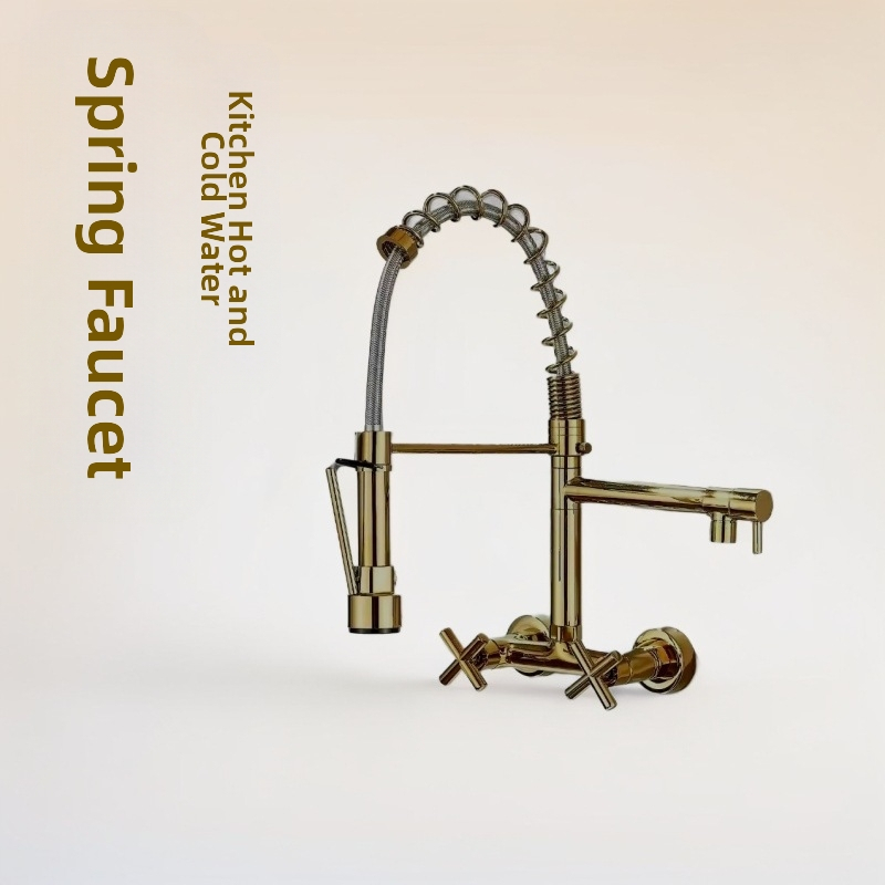 Įmontuojamas sienos virtuvės maišytuvas karštam ir šaltam vandeniui, vario lydinys, keraminis vožtuvo korpusas, dviejų skylių dizainas