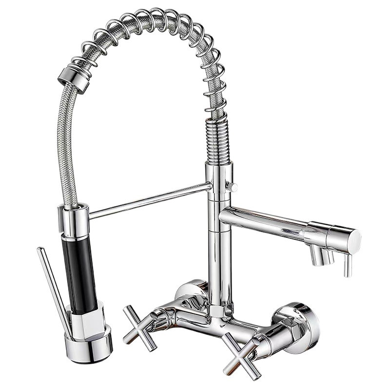 Įmontuojamas sienos virtuvės maišytuvas karštam ir šaltam vandeniui, vario lydinys, keraminis vožtuvo korpusas, dviejų skylių dizainas