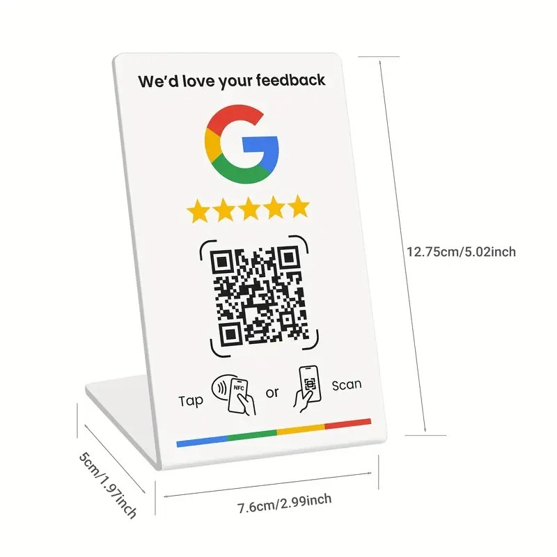 Google atsauksmju karte ar NFC sensoru, dinamisks QR kods, modifikējama Nt-ag215 vērtējuma karte; Importa statuss: Nē; Apstrādes pielāgošana: Nē