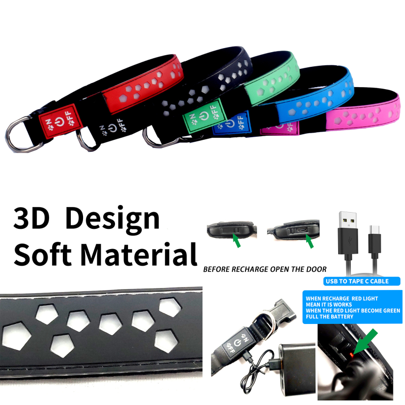 Ottershimeng neilona kakla josta mājdzīvniekiem ar LED RGB apgaismojumu un 15 režīmiem