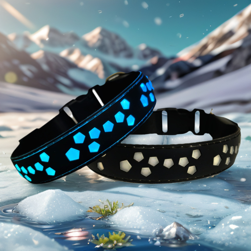 Ottershimeng neilona kakla josta mājdzīvniekiem ar LED RGB apgaismojumu un 15 režīmiem