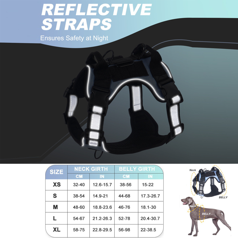 Θωρακικός και οπίσθιος ιμάντας για κατοικίδια με νάιλον ανακλαστική λωρίδα, ρυθμιζόμενος, τακτικής