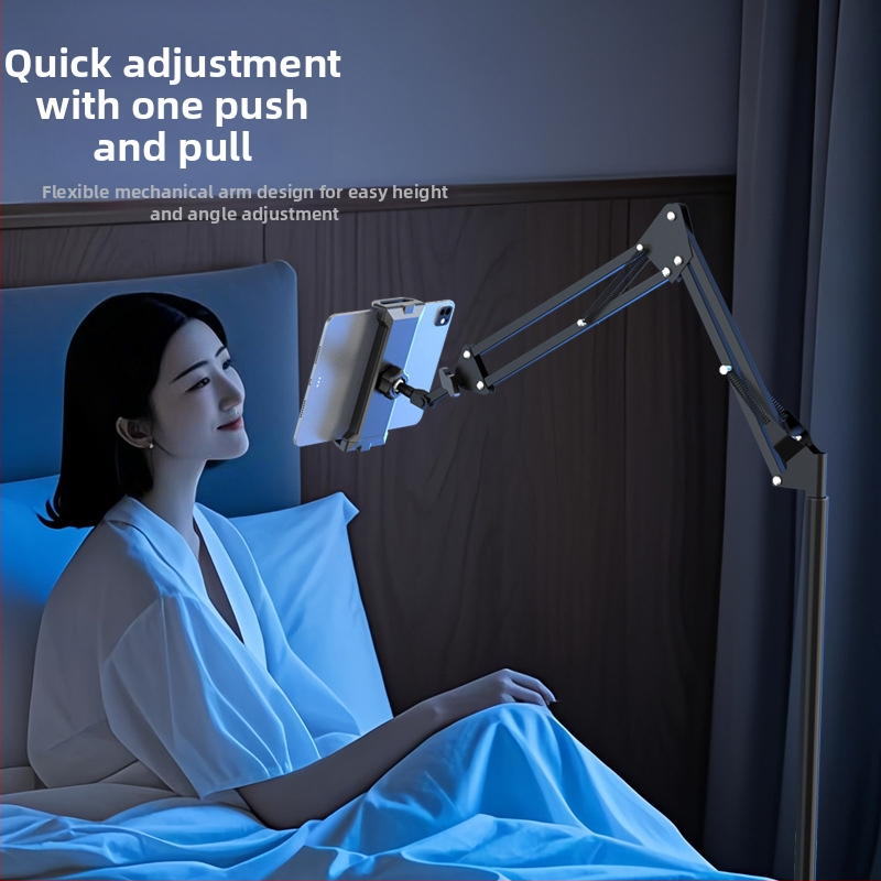 Podlahový držiak na telefóny a tablety s teleskopickou ramenou, hliníková zliatina, vhodný na sledovanie v posteli