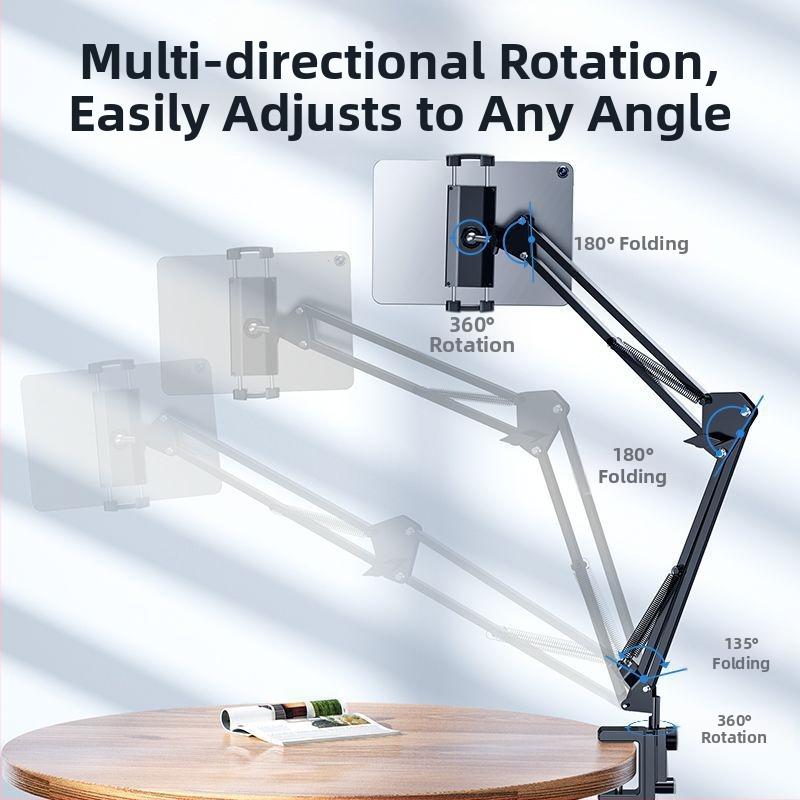 Grīdas statīvs mobilo tālruņu un planšetdatoru turēšanai ar teleskopisku roku, alumīnija sakausējuma konstrukcija, piemērots straumēšanai pie gultas