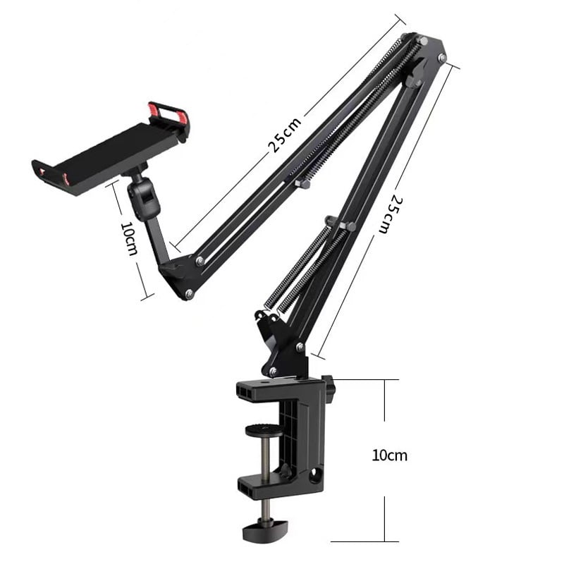 Grīdas statīvs mobilo tālruņu un planšetdatoru turēšanai ar teleskopisku roku, alumīnija sakausējuma konstrukcija, piemērots straumēšanai pie gultas