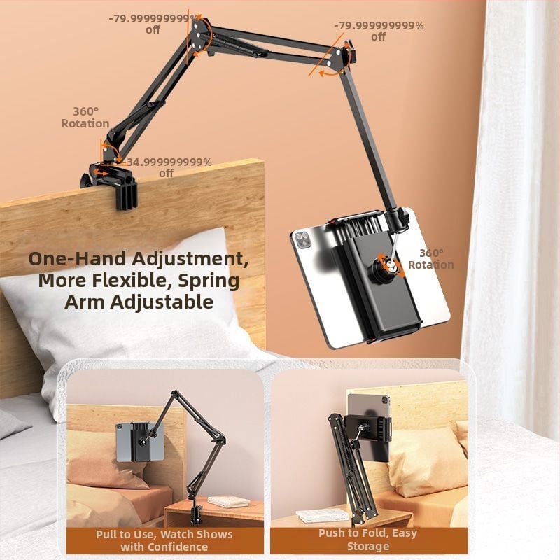 Grīdas statīvs mobilo tālruņu un planšetdatoru turēšanai ar teleskopisku roku, alumīnija sakausējuma konstrukcija, piemērots straumēšanai pie gultas