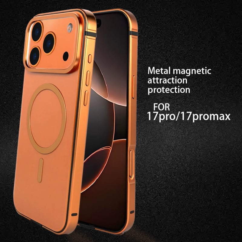 Μεταλλική μαγνητική θήκη για iPhone — σκληρή θήκη, μινιμαλιστικό στυλ, πίσω με θερμοτύπωση, ανθεκτική στις πτώσεις