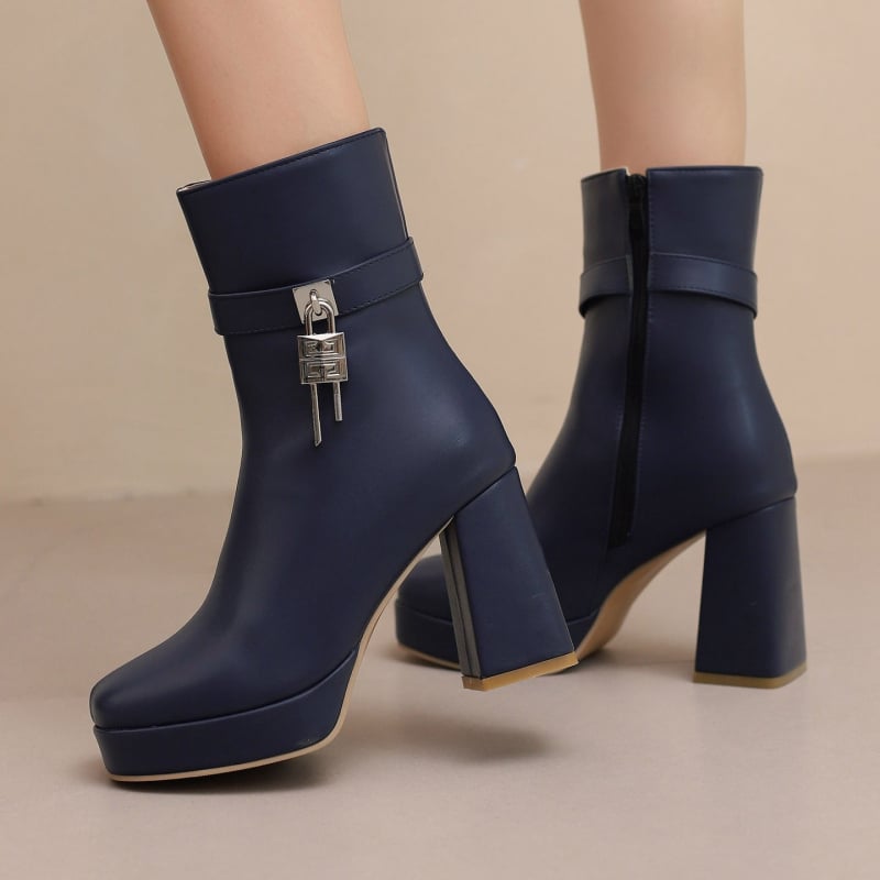 Cizme de echitație, stil european-american, vârf rotund, toc gros, înălțime toc 6–8 cm, fermoar lateral