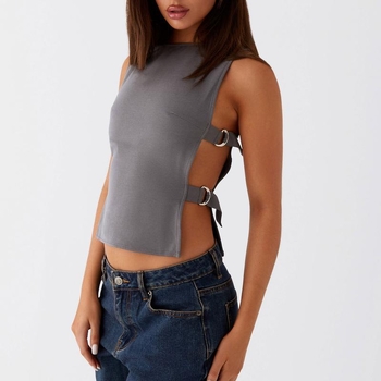 Bez piedurknēm top ar laivu kaklu, kokvilnas-līna audums, pieguļošs griezums, 2023 vasara