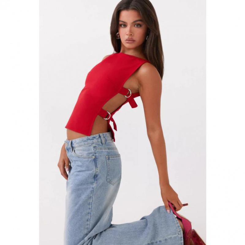 Bez piedurknēm top ar laivu kaklu, kokvilnas-līna audums, pieguļošs griezums, 2023 vasara