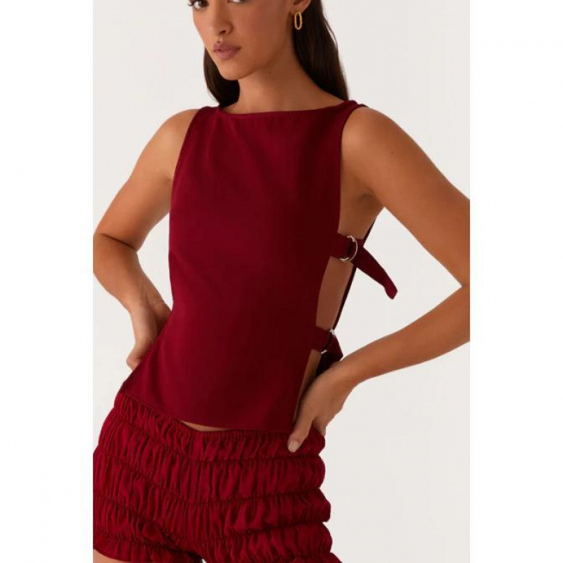 Bez piedurknēm top ar laivu kaklu, kokvilnas-līna audums, pieguļošs griezums, 2023 vasara