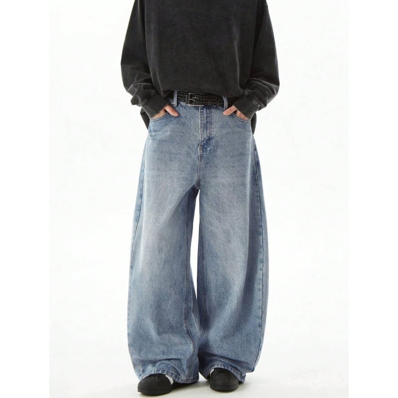 Τζιν με χαλαρή εφαρμογή, φαρδιά γραμμή από ντένιμ, επένδυση φλίς, κλείσιμο με κορδόνι, διπλή ζώνη, street style, για τέσσερις εποχές