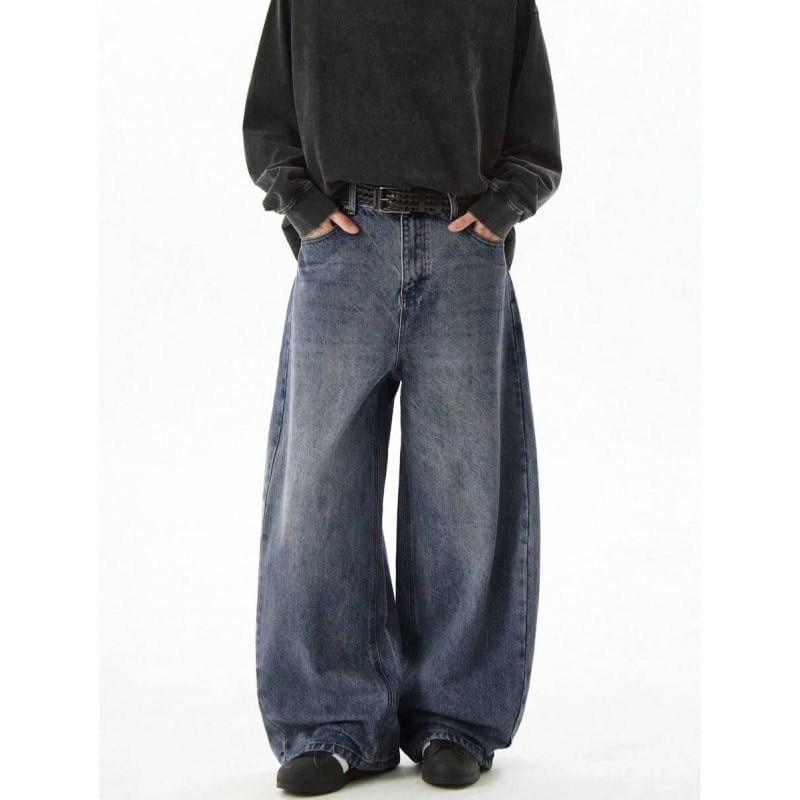Τζιν με χαλαρή εφαρμογή, φαρδιά γραμμή από ντένιμ, επένδυση φλίς, κλείσιμο με κορδόνι, διπλή ζώνη, street style, για τέσσερις εποχές