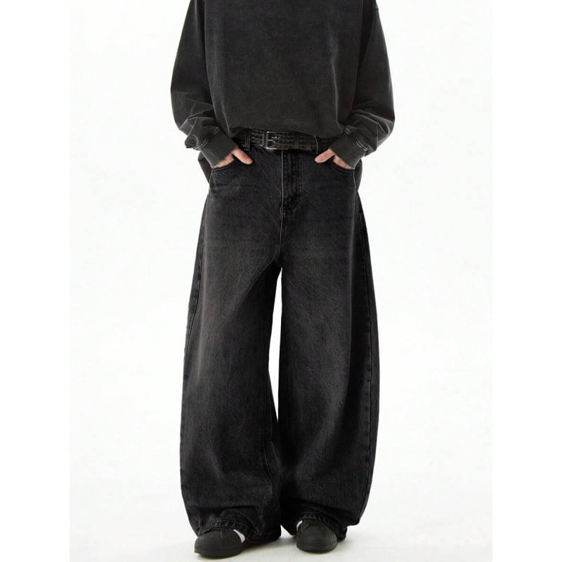 Τζιν με χαλαρή εφαρμογή, φαρδιά γραμμή από ντένιμ, επένδυση φλίς, κλείσιμο με κορδόνι, διπλή ζώνη, street style, για τέσσερις εποχές