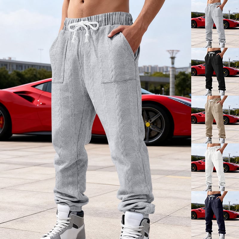 Vīriešu sporta ikdienas bikses ar jacquard rakstu, tapered griezums, viduklis vidējā līmenī, auklas saitēšana, garas, ziemas sezonai