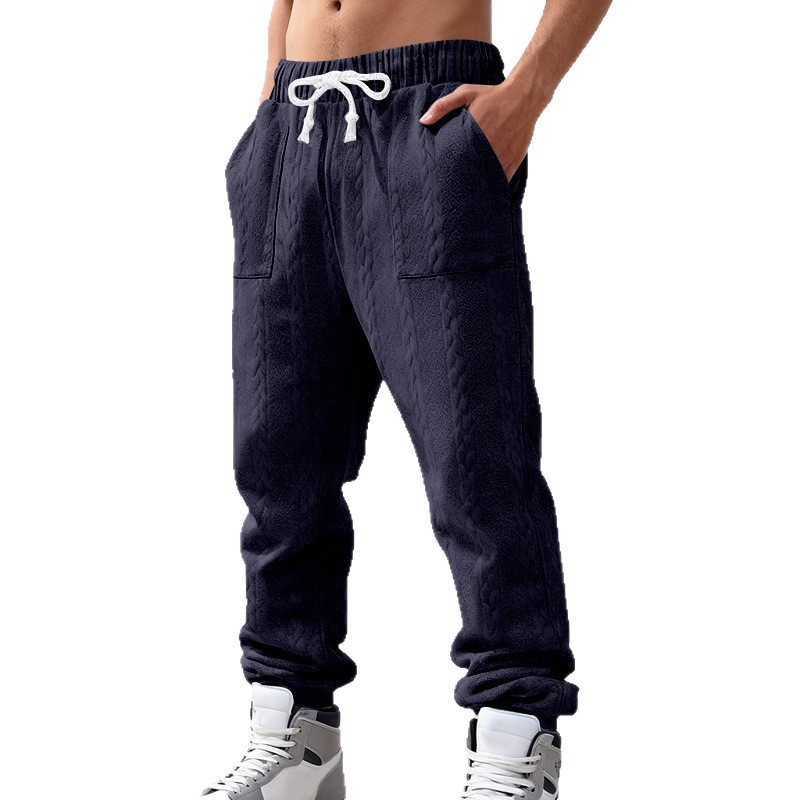 Vīriešu sporta ikdienas bikses ar jacquard rakstu, tapered griezums, viduklis vidējā līmenī, auklas saitēšana, garas, ziemas sezonai