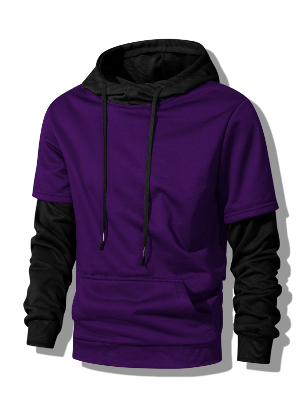 Patchwork kapucī džemperis ar vairākiem kabatām, 100% poliesters, parasts biezums, ikdienas stils