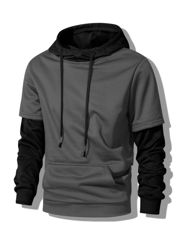 Patchwork kapucī džemperis ar vairākiem kabatām, 100% poliesters, parasts biezums, ikdienas stils