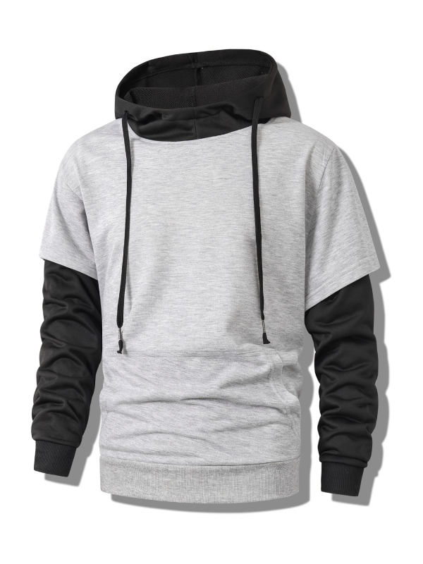 Patchwork kapucī džemperis ar vairākiem kabatām, 100% poliesters, parasts biezums, ikdienas stils