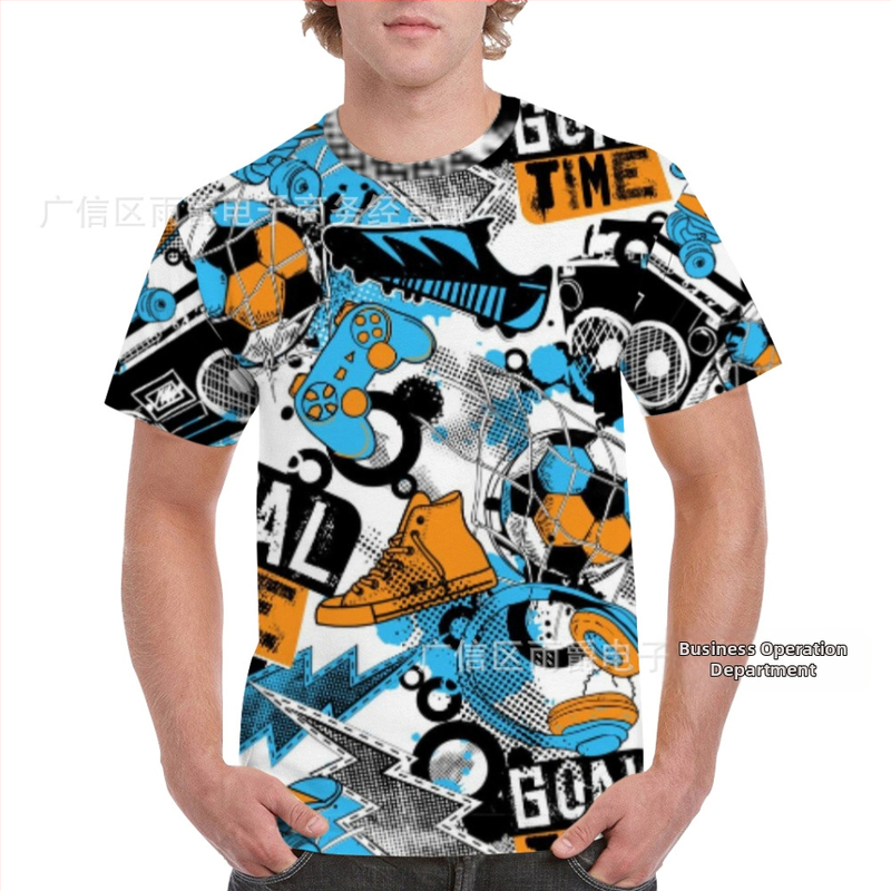 Pánske tričko s krátkymi rukávmi Raglan, voľný strih, 3D graffiti potlač, materiál: polyester s milk-silk efektom