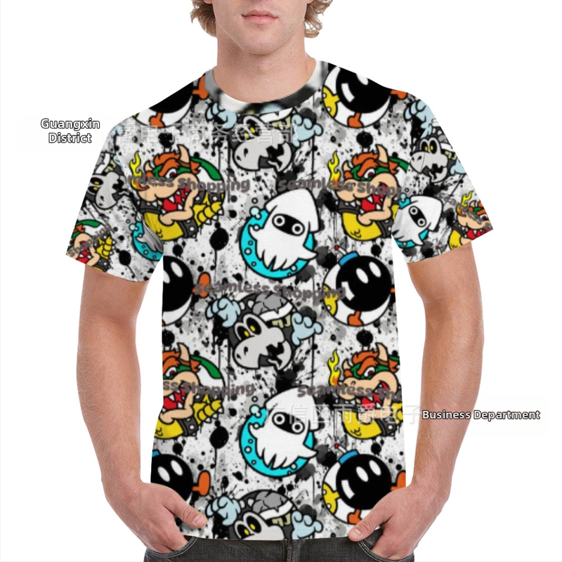 Vīriešu īsām piedurknēm Raglāna T-krekls, brīvs piegriezums, 3D graffiti apdruka, materiāls: poliesters ar milk-silk efektu