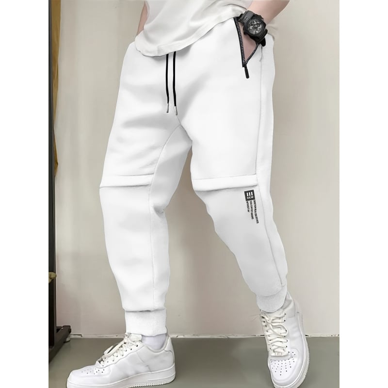 Vīriešu brīvās piegriezuma sporta bikses ar flīsa odai, 100% poliesters, josta ar auklu, garas