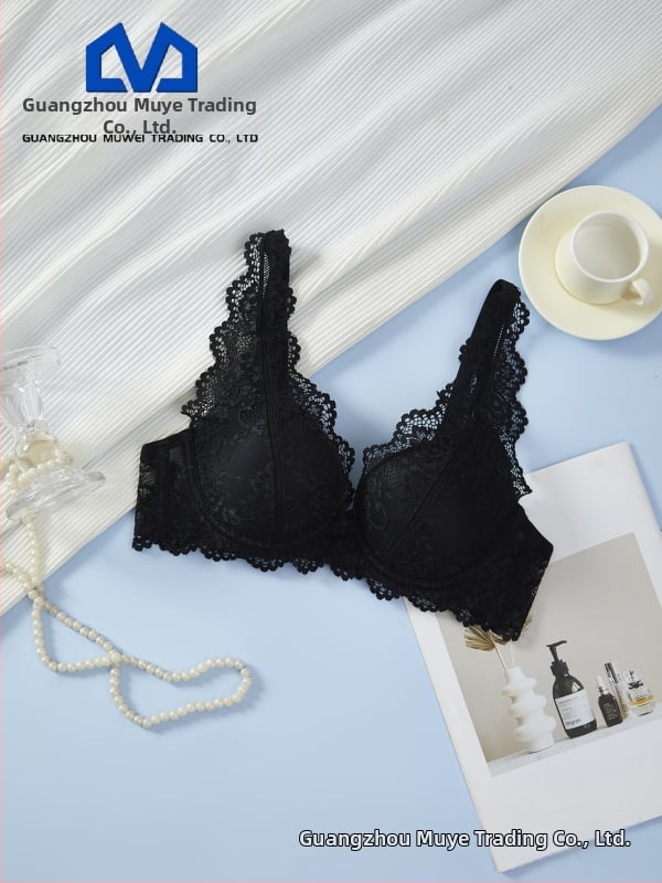 MUWEI Krūšturis ar stienīti un mežģīņu, 3/4 kauss, noņemamas siksniņas, aizmugurējā divu rindu aizdare, push-up, elpojošs atbalsts