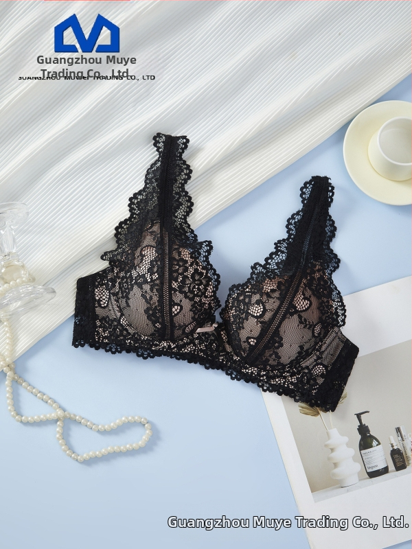 MUWEI Krūšturis ar stienīti un mežģīņu, 3/4 kauss, noņemamas siksniņas, aizmugurējā divu rindu aizdare, push-up, elpojošs atbalsts