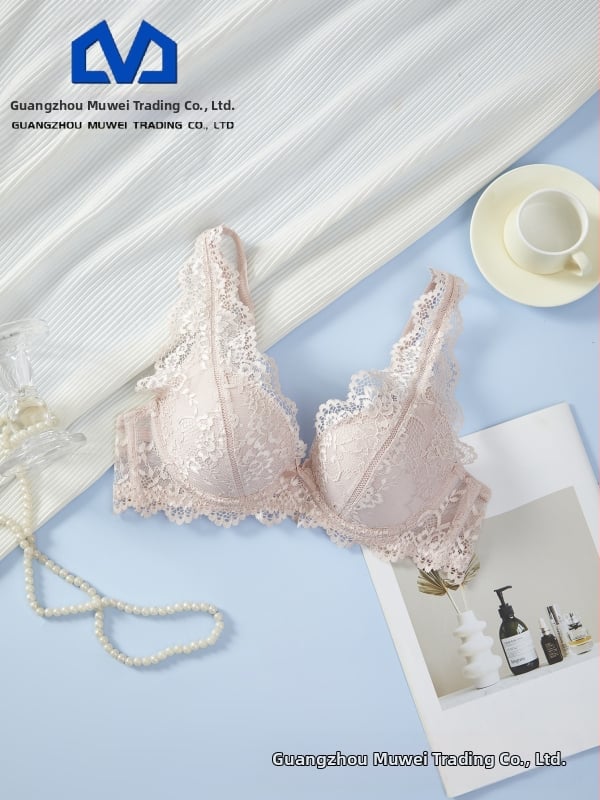 MUWEI Krūšturis ar stienīti un mežģīņu, 3/4 kauss, noņemamas siksniņas, aizmugurējā divu rindu aizdare, push-up, elpojošs atbalsts