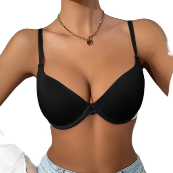 Σουτιέν χωρίς ραφές με μεταλλική ενίσχυση, 3/4 κύπελλο, λεπτό καλούπωμα, βασικό ύφασμα βισκόζη 90–95%, επένδυση από σπάνξ <30%, σταθερές διπλές τιράντες, πίσω κούμπωμα σε δύο σειρές