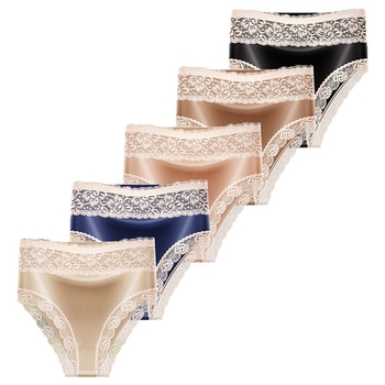 Γυναικείες σλιπ από νάιλον σατέν, ψηλή μέση, ανύψωση γλουτών, δαντελωτή λεπτομέρεια, βαμβακερή επένδυση στον καβάλο