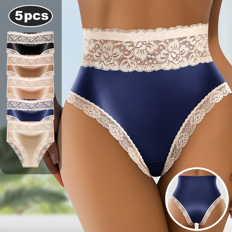 Sieviešu biksītes ar augstu vidukli, glancēts satīns, mežģīņu apdare, formējošas, sēžam pacelts, kokvilnas starpsiena