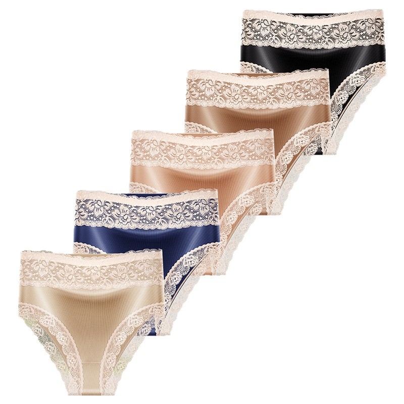 Sieviešu biksītes ar augstu vidukli, glancēts satīns, mežģīņu apdare, formējošas, sēžam pacelts, kokvilnas starpsiena