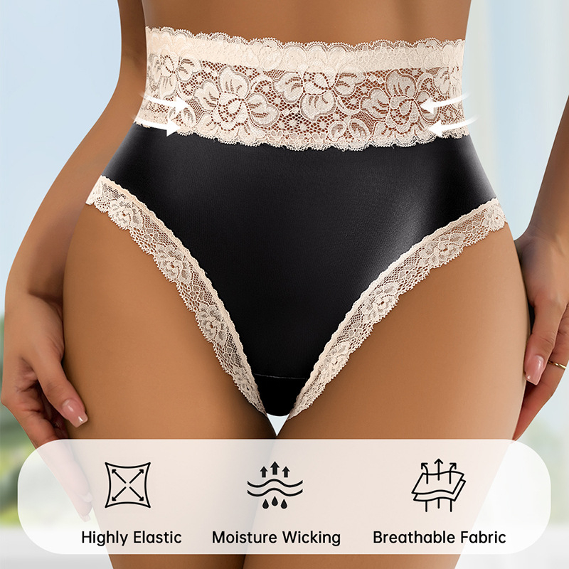 Sieviešu biksītes ar augstu vidukli, glancēts satīns, mežģīņu apdare, formējošas, sēžam pacelts, kokvilnas starpsiena