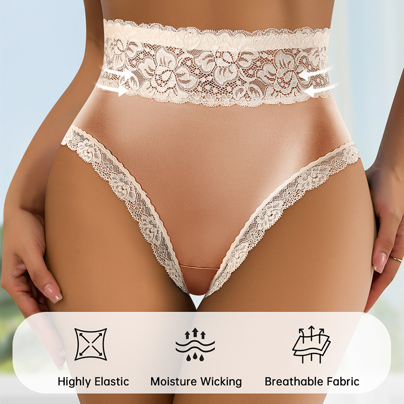 Sieviešu biksītes ar augstu vidukli, glancēts satīns, mežģīņu apdare, formējošas, sēžam pacelts, kokvilnas starpsiena