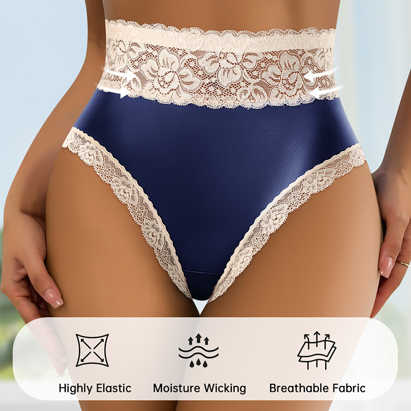 Sieviešu biksītes ar augstu vidukli, glancēts satīns, mežģīņu apdare, formējošas, sēžam pacelts, kokvilnas starpsiena