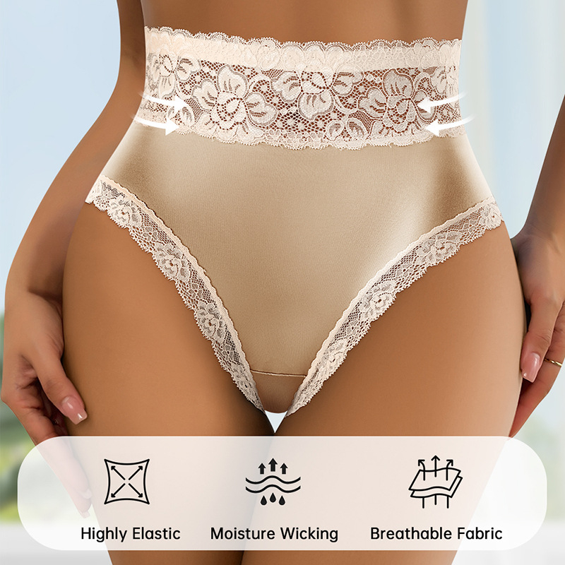 Sieviešu biksītes ar augstu vidukli, glancēts satīns, mežģīņu apdare, formējošas, sēžam pacelts, kokvilnas starpsiena