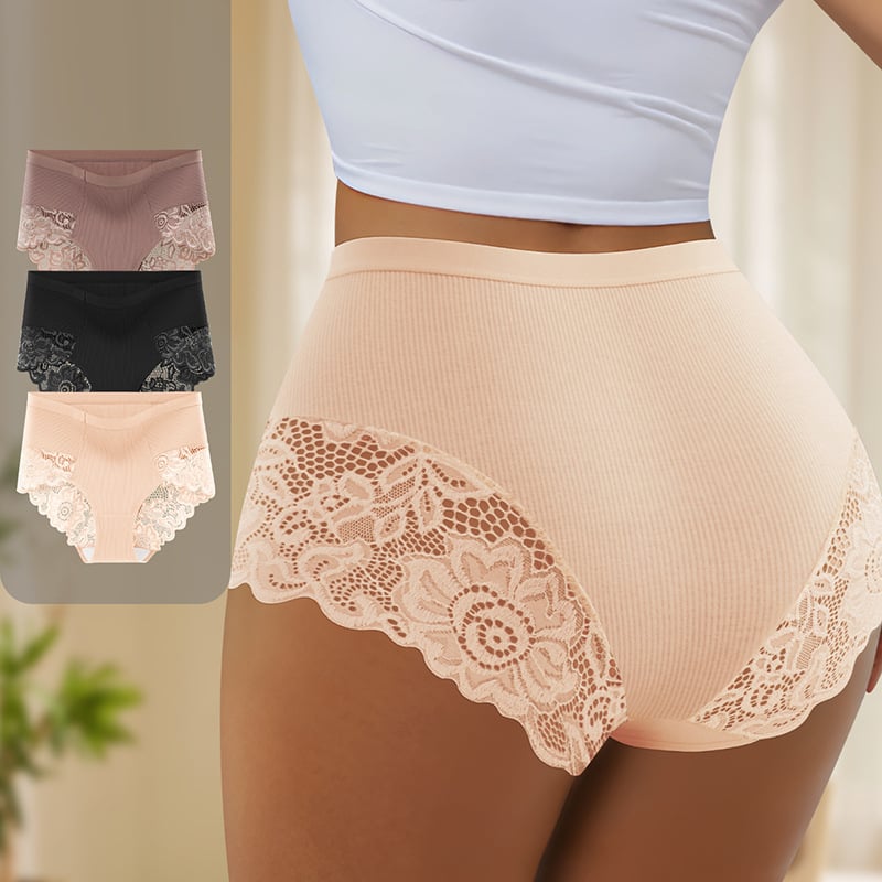 Sieviešu kokvilnas biksītes ar mežģīņu apdari, vidējā josta, elpojošas, pacēlo sēžamvietu, ziedu raksts, 90–95% kokvilna