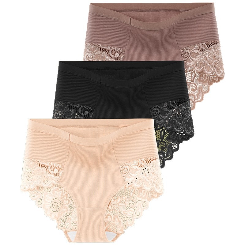 Sieviešu kokvilnas biksītes ar mežģīņu apdari, vidējā josta, elpojošas, pacēlo sēžamvietu, ziedu raksts, 90–95% kokvilna