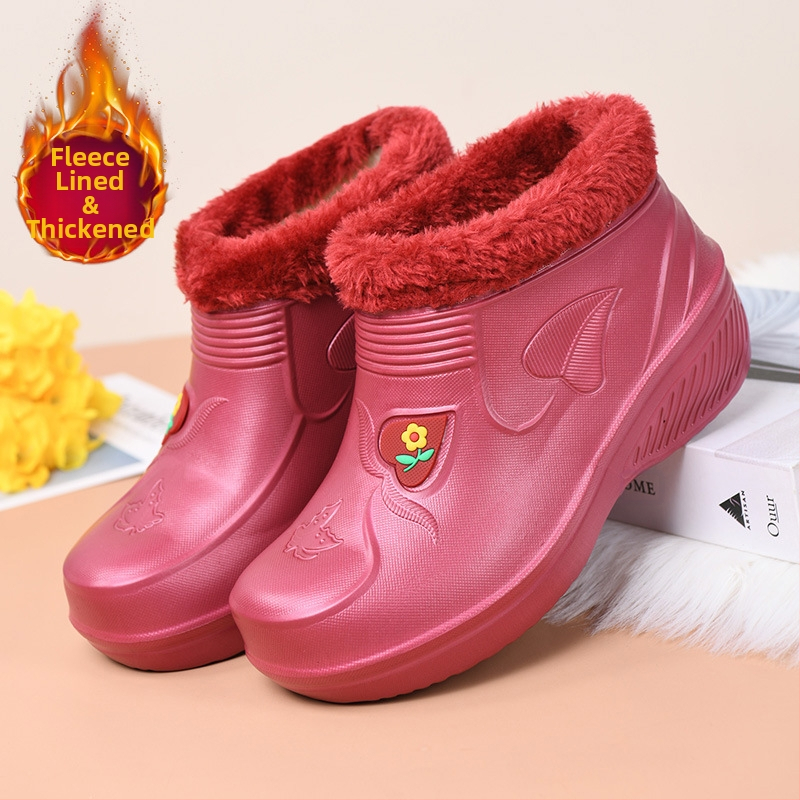 Дамски EVA водоустойчиви обувки за зима, нисък глезен, кръгла пръст, плосък ток